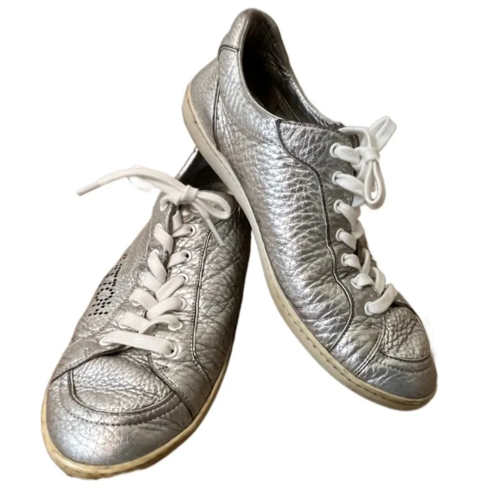 Louis Vuitton Silver leather low trainers, size 9 - Picture 4 of 13